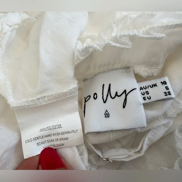 Polly Drawing Swing Dress White Ruffles Plunge Babydoll Sz 6 Flowy Fairy Core - Picture 14 of 16